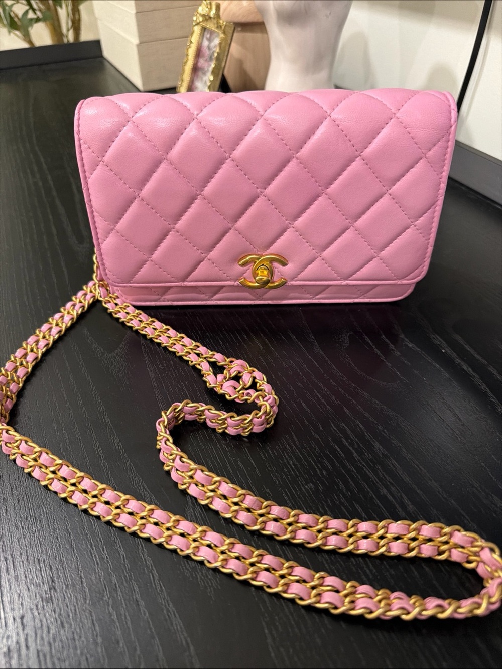 CHANEL Pink Quilted Mini Wallet on Chain with Gold CC - Picture 6 of 13